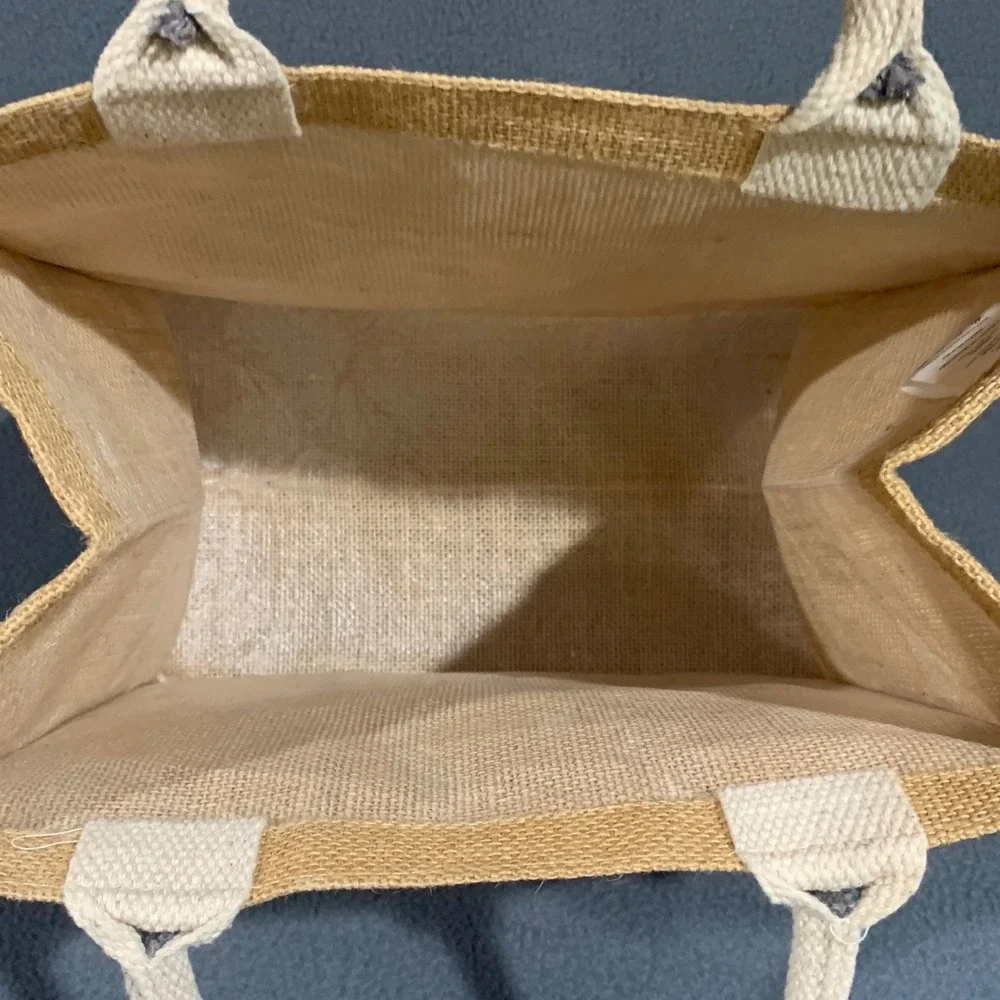 UT Bags Tan Jute Floral Tote Bag Blue Flower Eco Friendly Market‎ Bag SIN 112